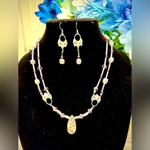 Pink Zebra Jasper Necklace and Earrings Set